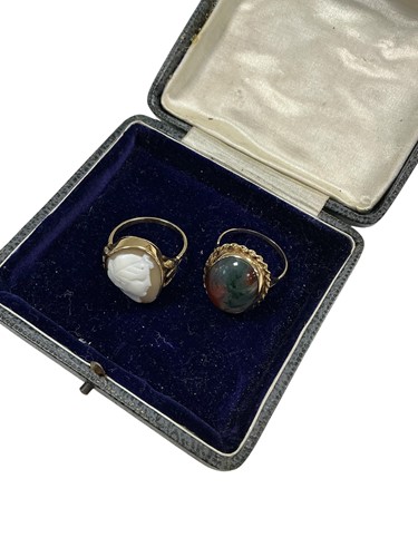 Lot 300 - A cameo ring stamped '9CT', together with an...