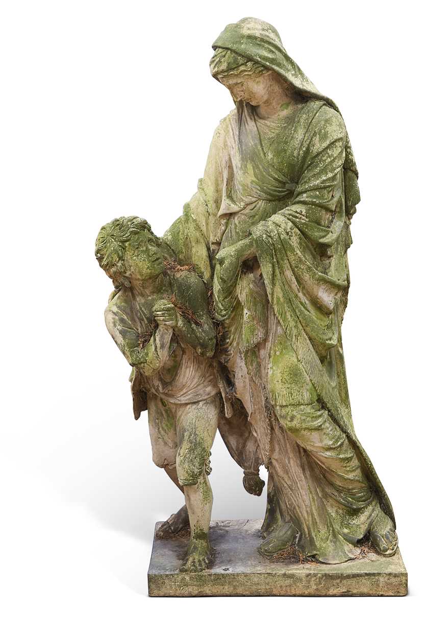 Lot 691 - A Coade Stone figure group of a woman and child