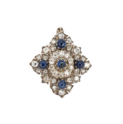 Lot 191 - A Victorian cabochon sapphire and diamond pendant/brooch
