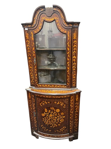 Lot 632 - A Dutch 19th century marquetry corner cupboard...