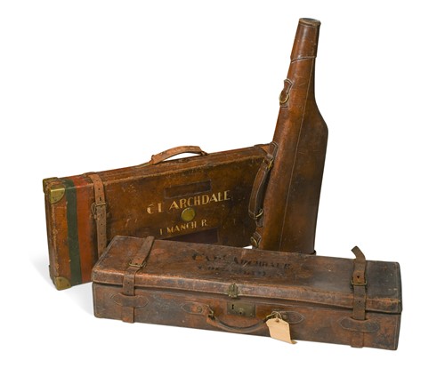 Lot 658 - Henry Atkin, an oak and leather double gun motoring case