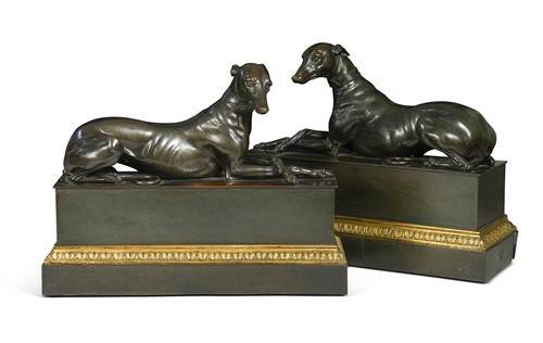 Lot 671 - A pair of bronze models of Greyhounds in the manner of Antoine Andre Ravrio, 19th century