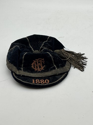 Lot 169 - A Victorian blue velvet cricket cap, dated 1880