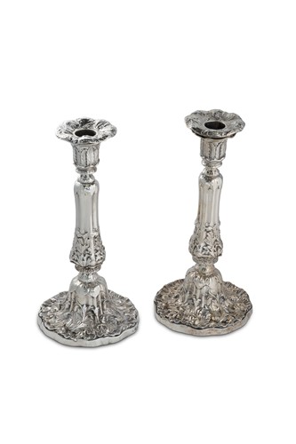 Lot 343 - A pair of George IV silver table candlesticks