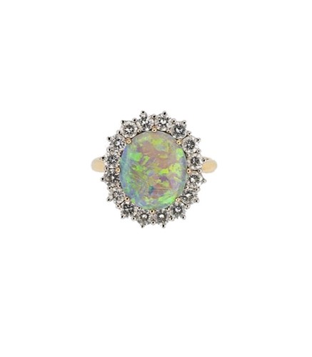 Lot 200 - An 18ct gold opal and diamond cluster ring