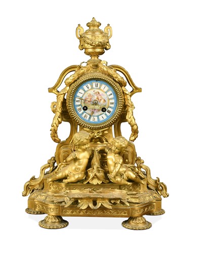 Lot 602 - A French ormolu mounted mantel clock, 19th century