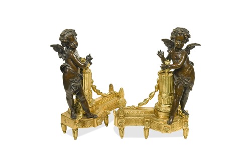 Lot 572 - A pair of French bronze and gilt bronze chenet, 19th century