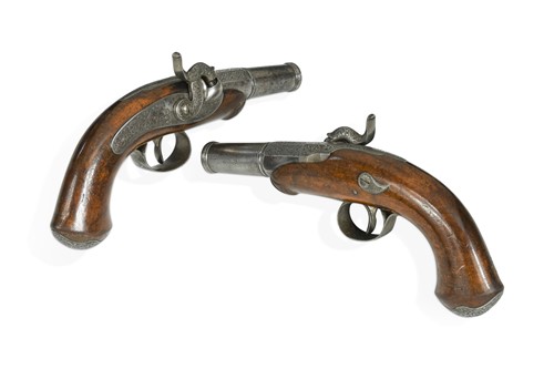 Lot 655 - A pair of percussion cap pocket pistols, 19th century