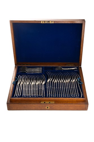 Lot 379 - A Victorian hallmarked silver canteen of flatware