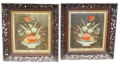 Lot 301 - A pair of floral framed embroideries