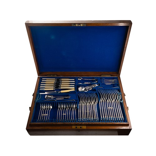 Lot 377 - A Victorian hallmarked silver canteen of flatware