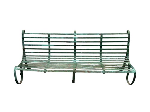 Lot 721 - A large green painted metal garden bench 91 x...