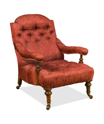 Lot 615 - A Victorian walnut lounging chair