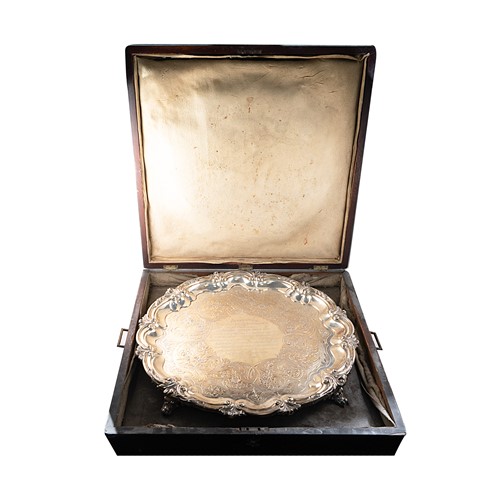 Lot 354 - An impressively large Victorian hallmarked silver salver