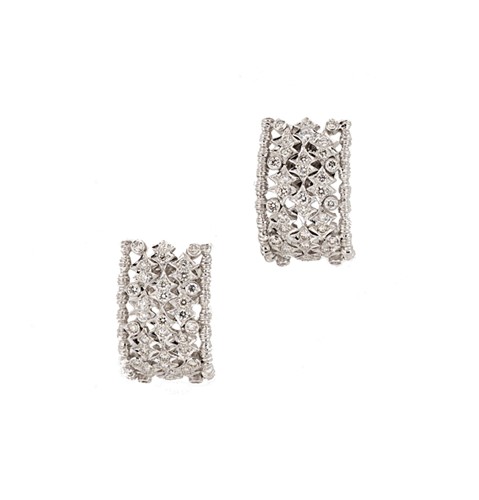 Lot 185 - A pair of floral diamond set half hoop style earrings