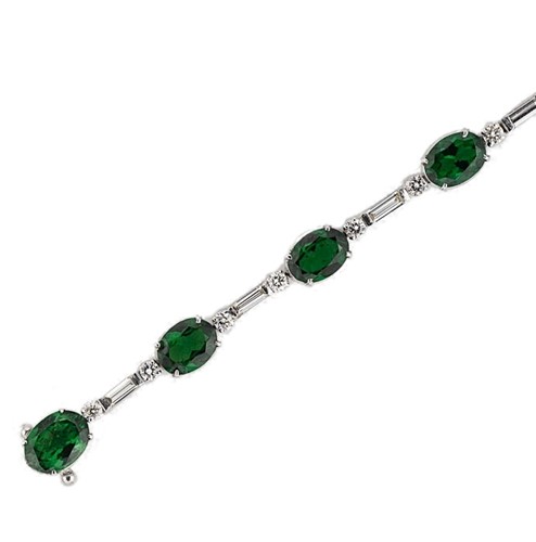 Lot 201 - A tsavorite garnet and diamond line bracelet