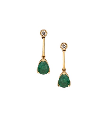 Lot 100 - A pair of 18ct gold emerald and diamond ear pendants