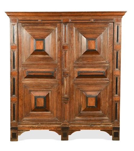 Lot 379 - A Dutch Gelderland oak, rosewood and ebony veneered armoire, 17th/18th century