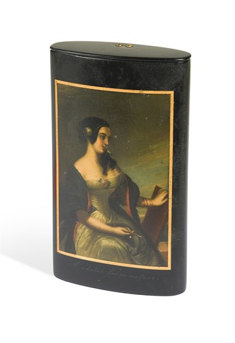 Lot 585 - A Stobwasser black lacquered papier-mâché cigar case, circa 1800