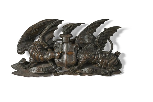 Lot 418 - A carved oak City of London coat of arms, 19th century