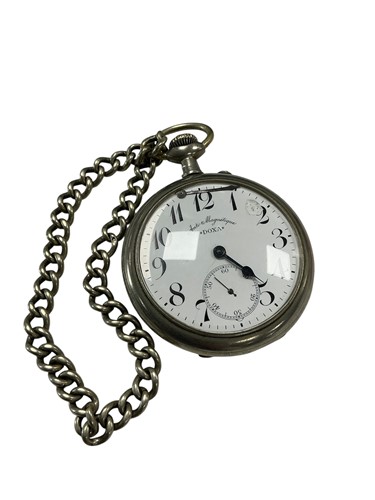 Lot 281 - A large size pocket watch and silver chain by...