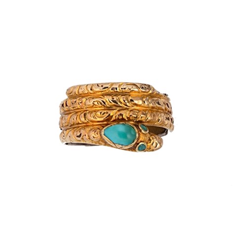 Lot 77 - A turquoise serpent ring