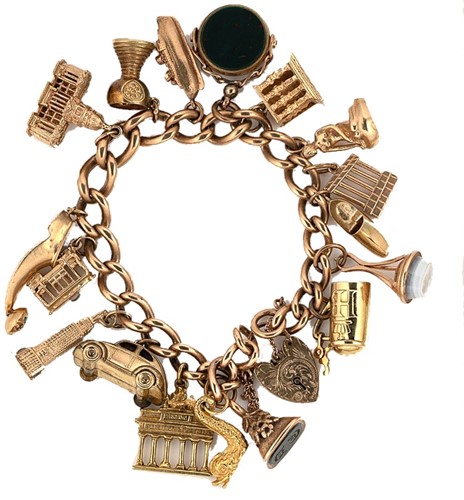 Lot 130 - A 9ct gold charm bracelet
