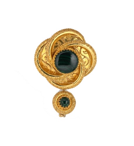 Lot 73 - A Victorian Etruscan revival malachite pendant/brooch