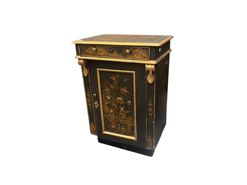 Lot 599 - A Chinoiserie black painted and parcel gilt cabinet, 20th century