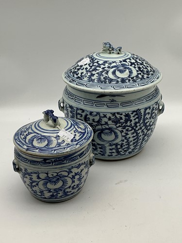 Lot 47 - A Chinese Qing style blue and white lidded jar...
