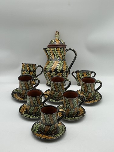 Lot 40 - A studio pottery coffee service for six,...