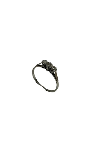 Lot 288 - A three stone diamond ring, stamped 'PLAT',...