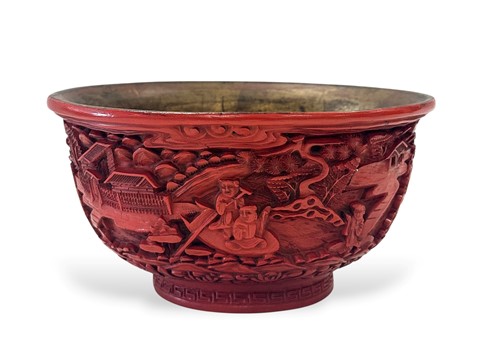Lot 61 - A Chinese cinnabar lacquer bowl, late Qing Dynasty