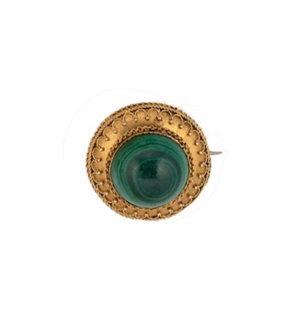 Lot 76 - A Victorian Etruscan revival malachite brooch