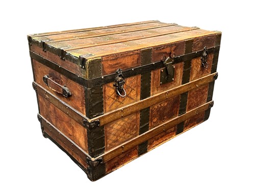 Lot 669 - A Victorian leather clad pine and iron bound...