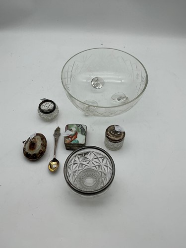 Lot 342 - A cut glass mustard pot with hallmarked silver...