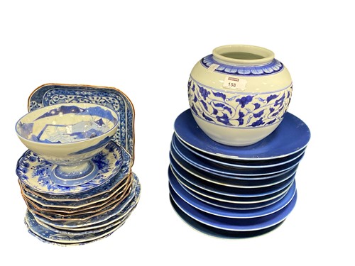 Lot 158 - Asian ceramics consisting of 8 plain navy...