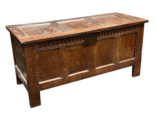Lot 578 - A panelled oak coffer, 17th century