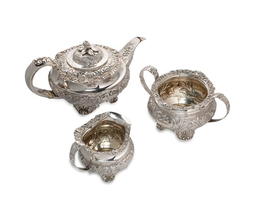 Lot 345 - A George IV silver teapot, milk jug and sugar bowl