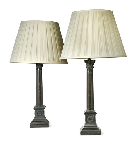Lot 617 - A pair of brown painted composition table lamps, modern