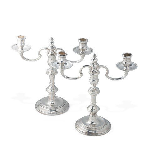 Lot 416 - A pair of Elizabeth II silver two light metamorphic candelabra