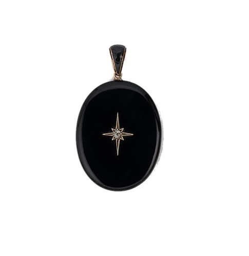 Lot 71 - A Victorian onyx, diamond and enamel mourning locket