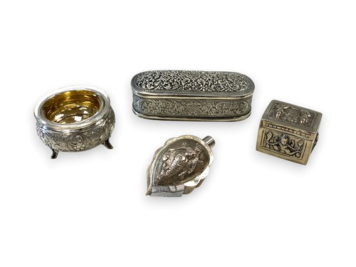 Lot 158 - Three Asian silver boxes together with a salt...