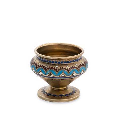 Lot 441 - A 19th century `Russian silver gilt enamelled salt cellar