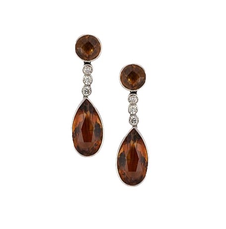 Lot 10 - A pair of quartz and diamond ear pendants