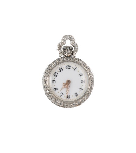 Lot 236 - C. H. Meylan Brassus - A diamond set open faced pendant watch