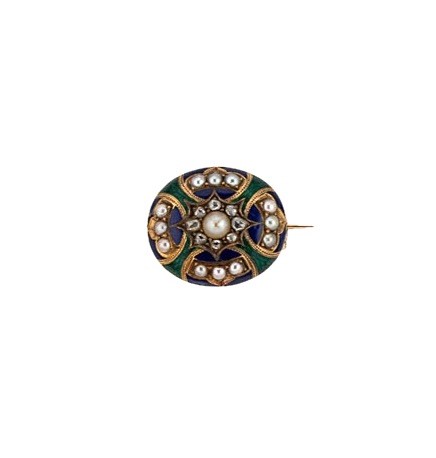 Lot 15 - A pearl, diamond and enamel memorial brooch