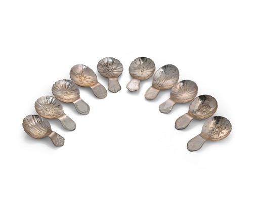 Lot 433 - A rare set of ten Irish silver tea caddy spoons
