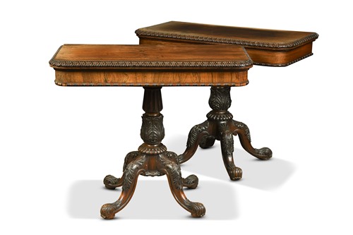 Lot 609 - A pair of William IV rosewood card tables