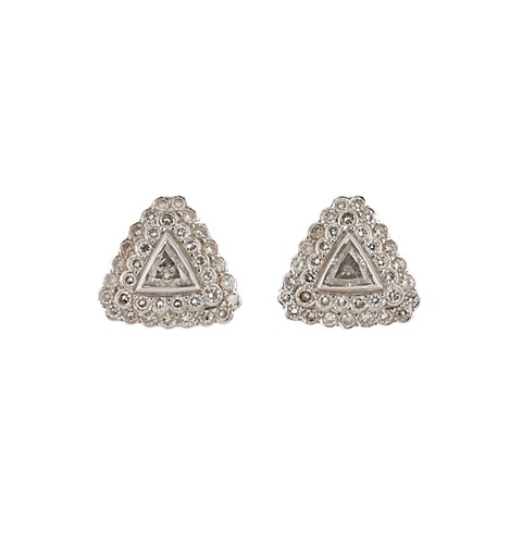 Lot 190 - A pair of triangular cluster diamond ear studs